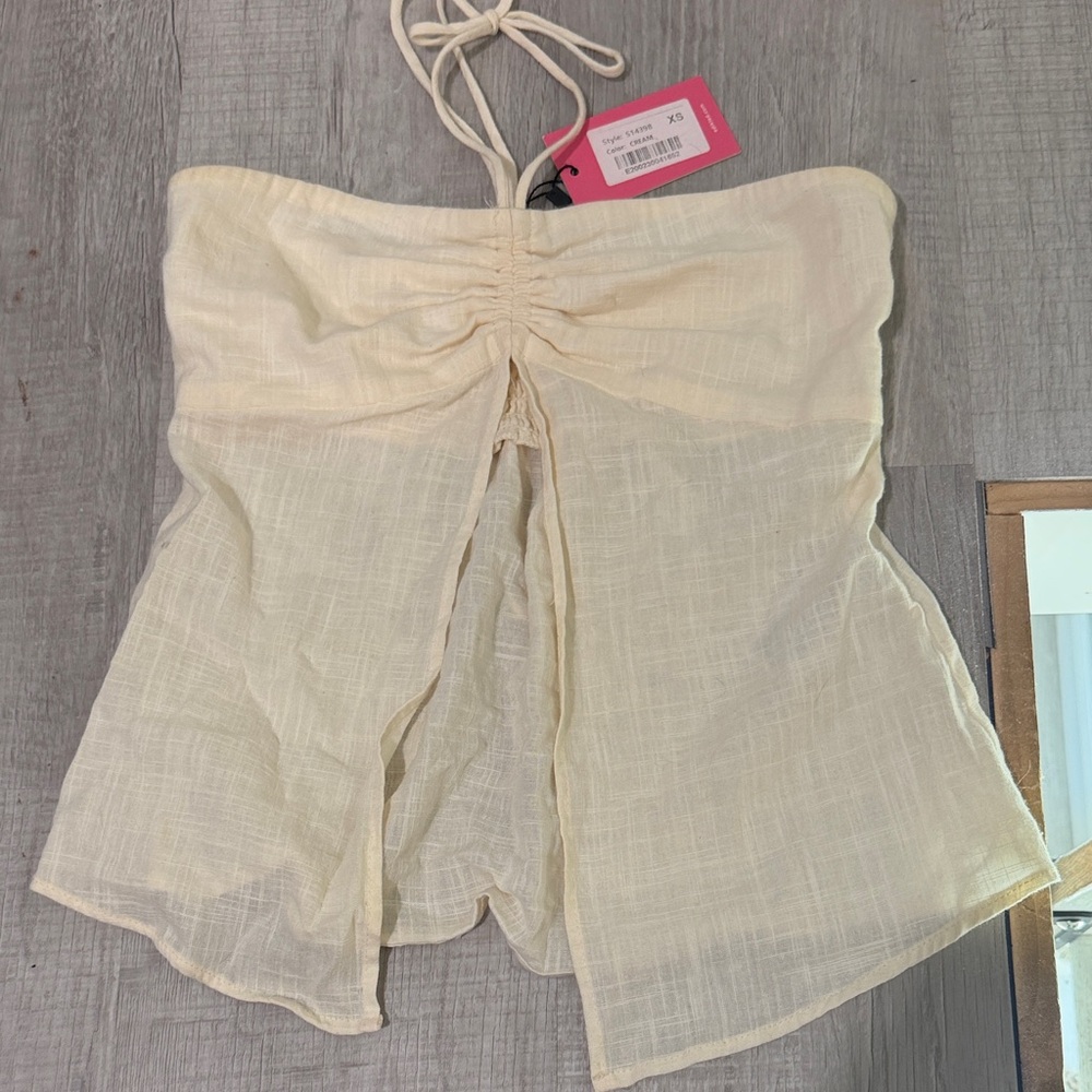 Edikted Cream Smocked Halter Top